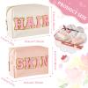 Patelai 2 Pcs Preppy Makeup Bags Chenille Letter Patch Bag Face Skin Hair Stuff Aesthetic Cosmetic Bag Travel Zipper Pouch Makeup Organizer Graduation Gift for Girls (White, Pink,Hair, Skin) view 2