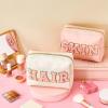 Patelai 2 Pcs Preppy Makeup Bags Chenille Letter Patch Bag Face Skin Hair Stuff Aesthetic Cosmetic Bag Travel Zipper Pouch Makeup Organizer Graduation Gift for Girls (White, Pink,Hair, Skin) view 4