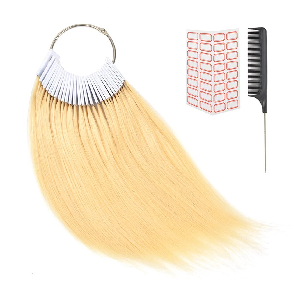 30 Pcs 8" Hair Swatches for Testing Color 100% Real Human Hair Level Swatches for Salon Training (Blonde613#)