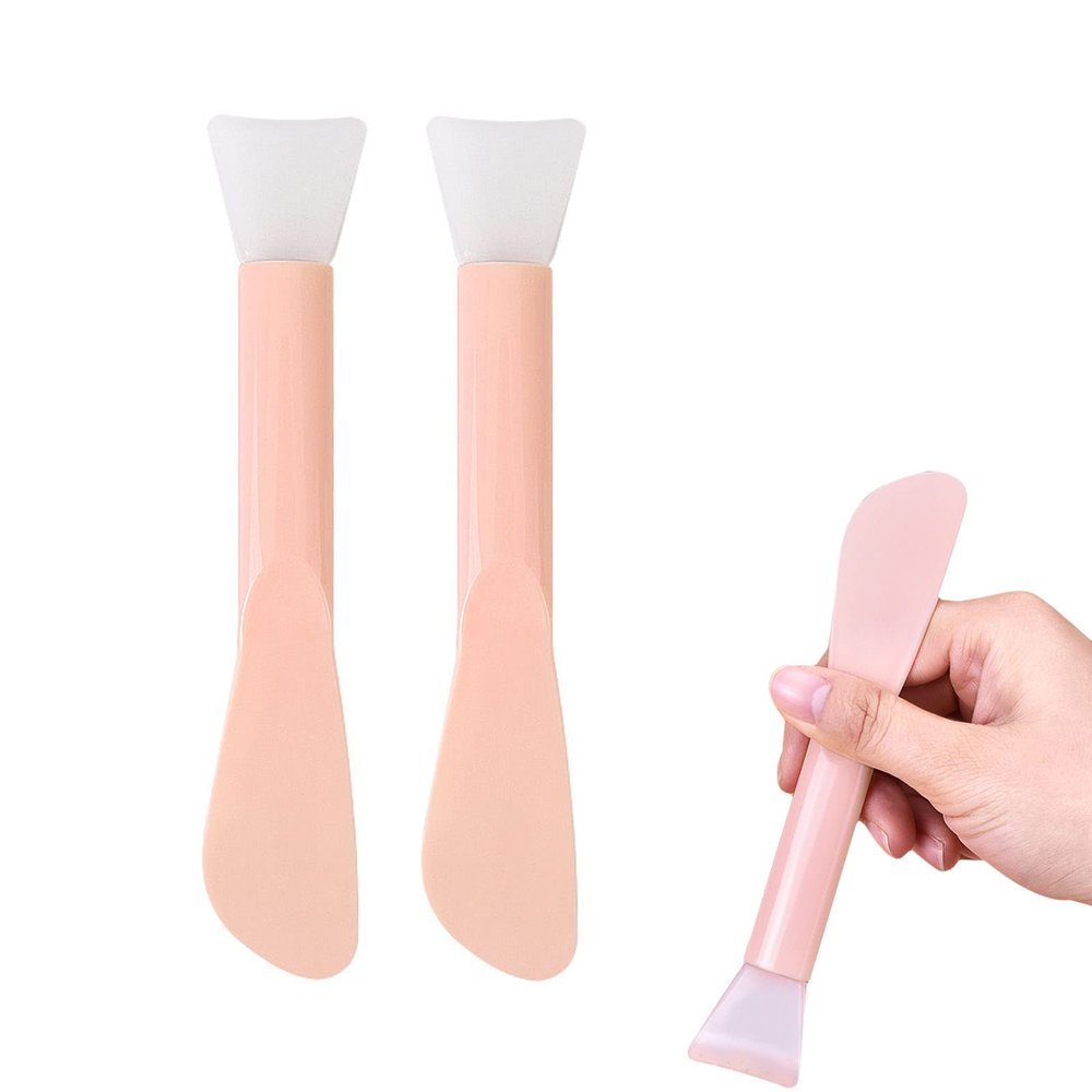 Angzhili 2 PCS Double-Ended Face Mask Brush with Silicone Brush Head,Facial Mud Mask Applicator Brush,Beauty Tool for Apply Mud, Clay, Charcoal Mixed Mask, Cream, Lotion Pink