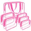 APREUTY Clear Makeup Bags, TSA Approved 6 Pcs Cosmetic Makeup Bags Set Clear PVC with Zipper Handle Portable Travel Luggage Pouch Airport Airline Vacation Organization (Rose Red) view 1