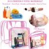 APREUTY Clear Makeup Bags, TSA Approved 6 Pcs Cosmetic Makeup Bags Set Clear PVC with Zipper Handle Portable Travel Luggage Pouch Airport Airline Vacation Organization (Rose Red) view 2