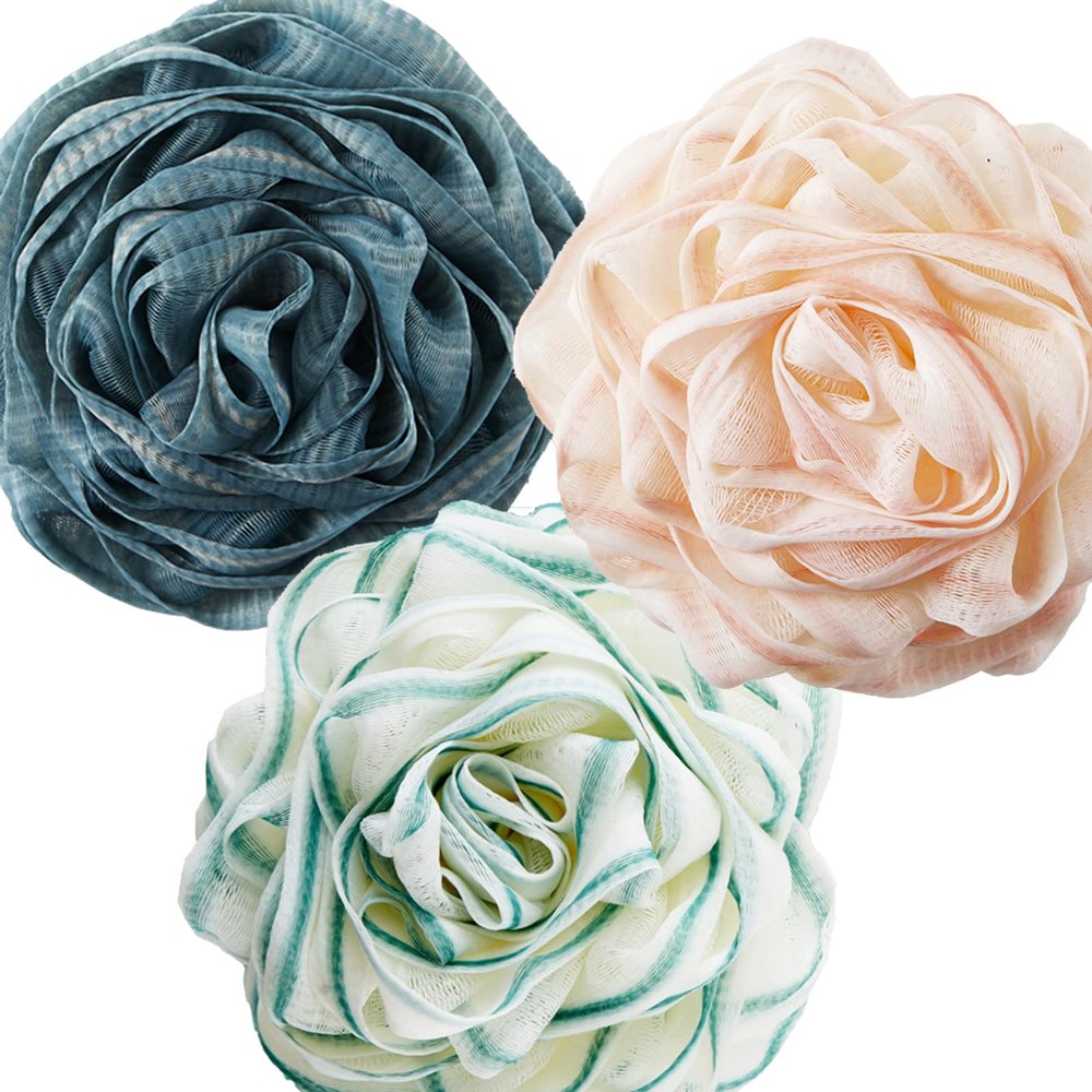 5.5in 50g Rosey Bathball, Beautiful Body Exfoliator, Gentle Cleanse, Soft Scrubber, Loofah, 3 Pack