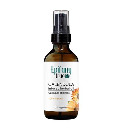 Epifany True Calendula Oil 2oz | Natural Soothing Moisturizer for Sensitive Skin | Eczema Sunburn Chafed Chapped Dry Skin | Face Body Nails Hair | Calendula Officinalis Infused