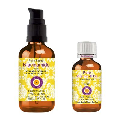 Deve Herbes Plant Based Niacinamide Face Serum with Avocado, Peanut, Pumpkin Seed Extract & Asparagus for Personal Care 30ml (1 oz)