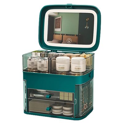 Exquisite Bathroom Shelves Skincare organiser with LED mirror, large-capacity jewelry rack, desktop dressing table, birthday gift for ladies,makeup storage (Color : Green, Size : 30 * 23 * 31cm)