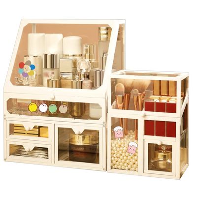 KLZUOPT Exquisite Bathroom Shelves Clear Cosmetic Box with lid, Skin Care Display Box 3-Piece, Stackable Storage Box, Used to Store Skin Care Products, perfumes (Color : White, Size : 3 Pieces)