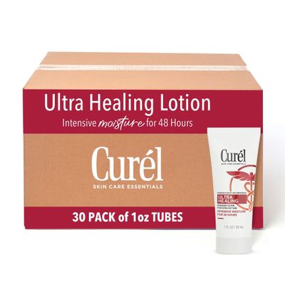 Curel Ultra Healing Intensive Fragrance-Free Lotion For Extra-Dry Skin, Dermatologist Recommended, Ideal for Sensitive Skin, Cruelty Free, Paraben Free, 1 Oz, Pack of 30