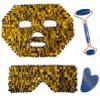 Jade Mask, Tiger's Eye Quartz Face Cold Mask Beauty Skincare Massage Tool Set for Puffy Eyes Tension Stress Relie Relax Spa Yoga Meditation (Color : Tiger Eye Stone, Size : 4 PCS) view 1