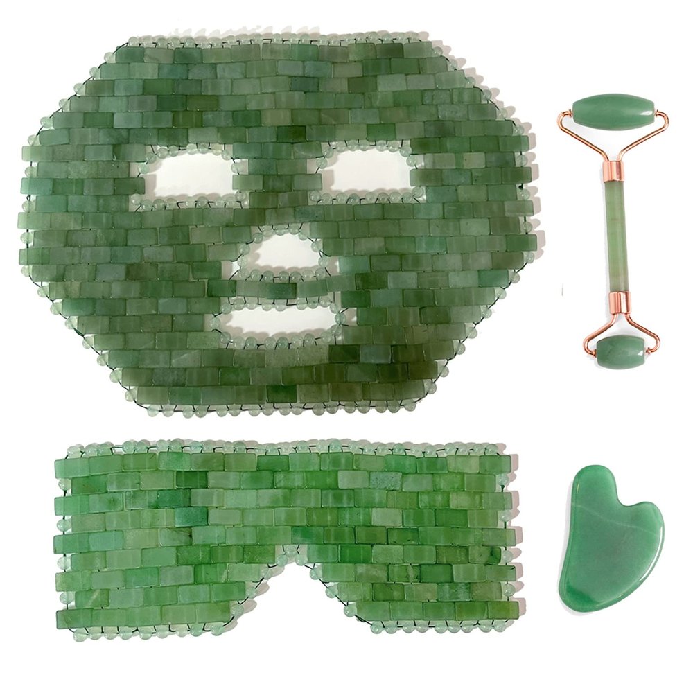 BiiKoon Jade Sleep Mask Cooling Quartz Facial Mask Natural Crystal Beauty Skincare Massage Tool Reusable for Relieving Face & Eye Puffiness Yoga Meditation Gift (Color : Green, Size : 4 PCS)