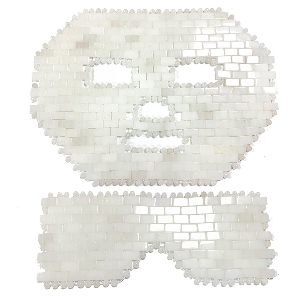 Jade Facial Mask White Quartz Mask Natural Sleeping Jadestone Mask Yoga Meditation Tools Cold Therapy Beauty Set for Puffy Eyes Dark Circles Face Caring (Color : White, Size : 2 PCS)