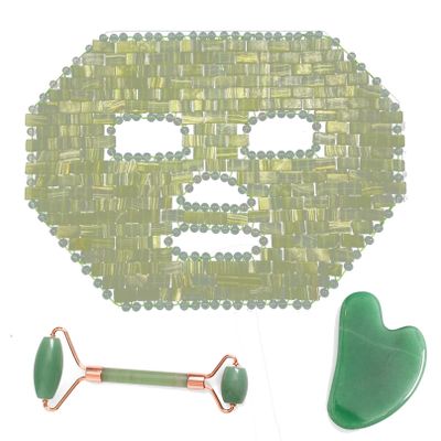 Jade Facial Mask Aventurine Quartz Mask Set Natural Jade Stone Anti-aging Sleeping Mask Beauty Skincare Massage Tool for Puffy Eyes Dark Circles Face Caring (Color : Green, Size : 3 PCS)