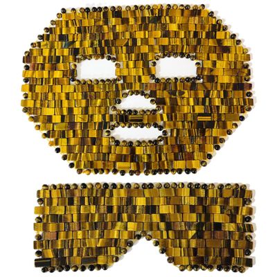 Jade Mask, Tiger's Eye Quartz Face Cold Mask Beauty Skincare Massage Tool Set for Puffy Eyes Tension Stress Relie Relax Spa Yoga Meditation (Color : Tiger Eye Stone, Size : 2 PCS)