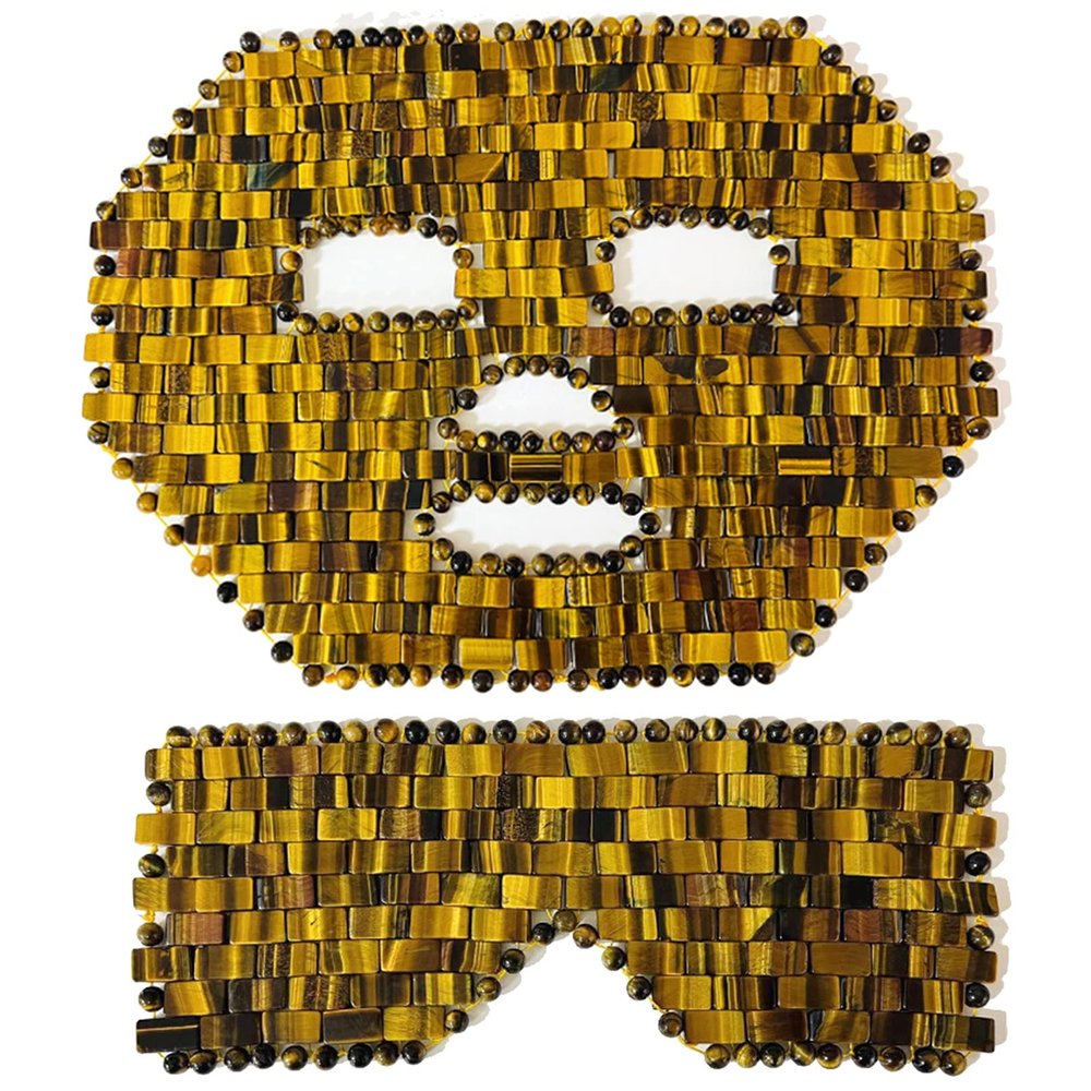 Jade Mask, Tiger's Eye Quartz Face Cold Mask Beauty Skincare Massage Tool Set for Puffy Eyes Tension Stress Relie Relax Spa Yoga Meditation (Color : Tiger Eye Stone, Size : 2 PCS)
