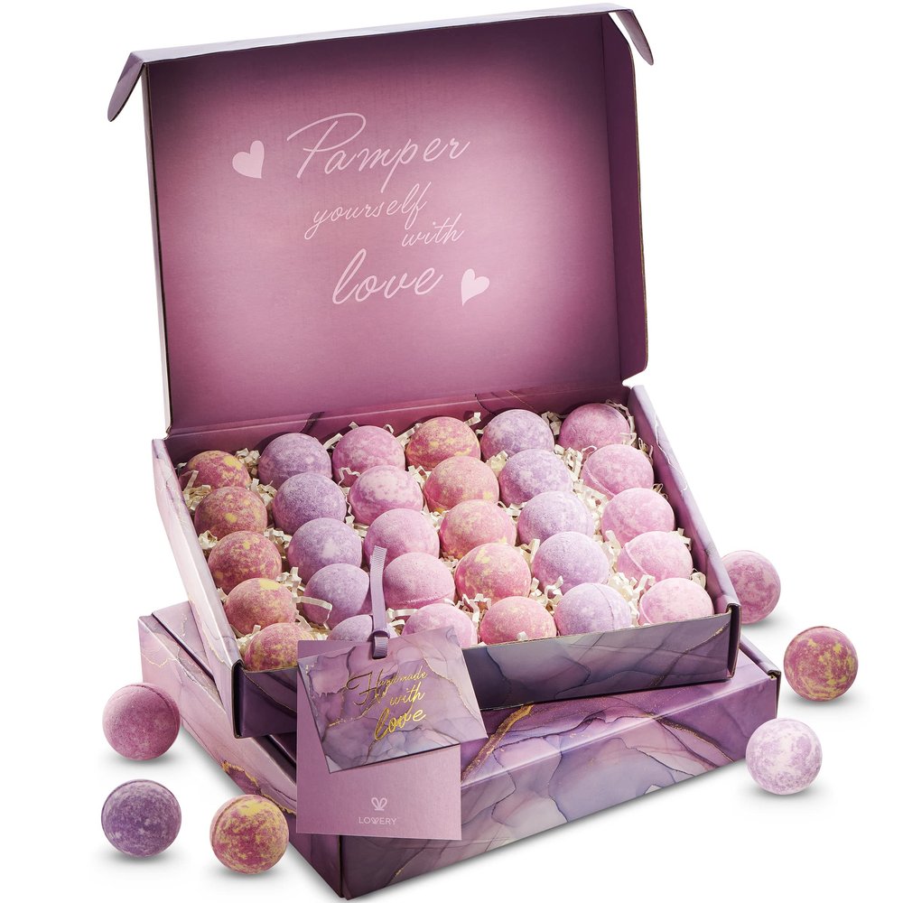 Bath Bombs Christmas Gift Set, 30pc Lavender Bath Bombs for Women, Mom, Men Natural Spa Bubble Bath Bomb, Shower & Bath Accessories for Women, Bath Gift for Birthday, Pampering Relaxing Aromatherapy