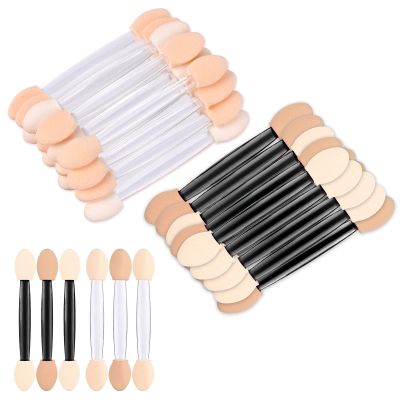 Eyeshadow Applicators, MORGLES Black & Clear Eyeshadow Applicator Double Sided Eye Makeup Applicators Short Sponge Eyeshadow Applicator for Women Girls- 100count