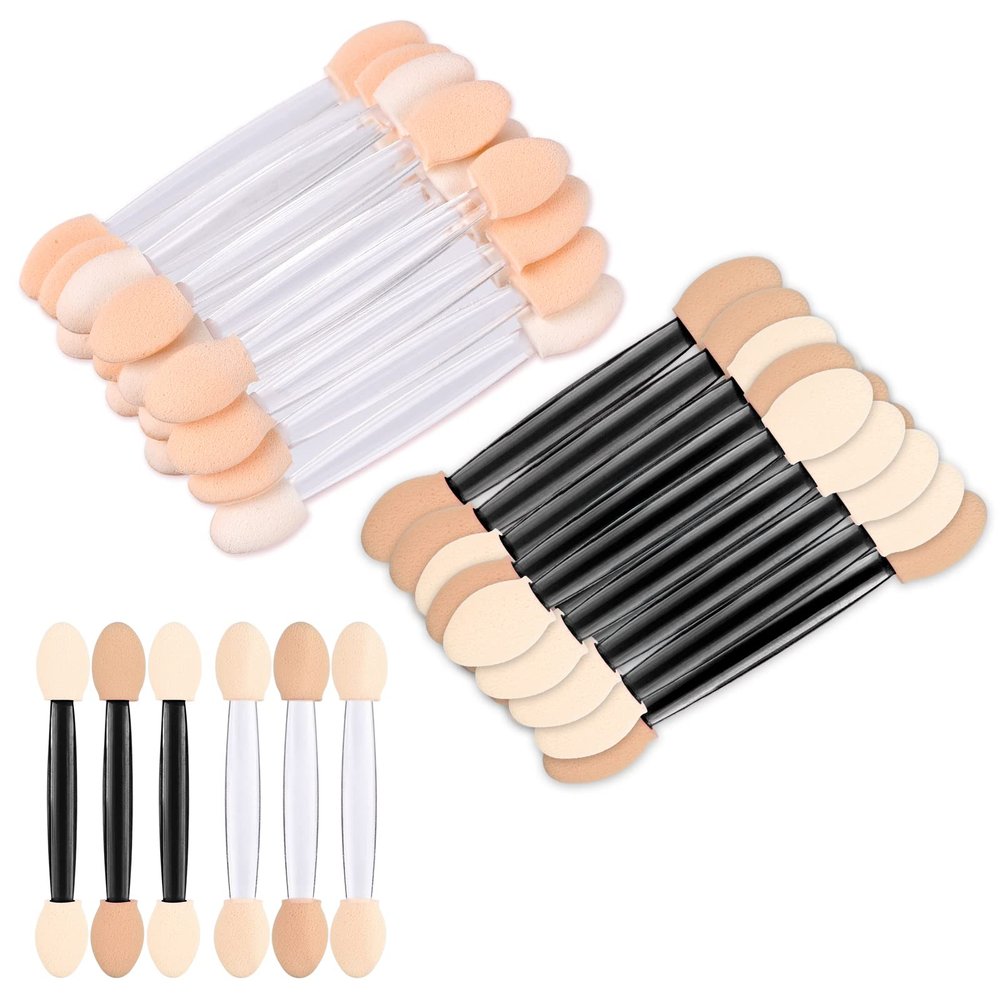 Eyeshadow Applicators, MORGLES Black & Clear Eyeshadow Applicator Double Sided Eye Makeup Applicators Short Sponge Eyeshadow Applicator for Women Girls- 100count