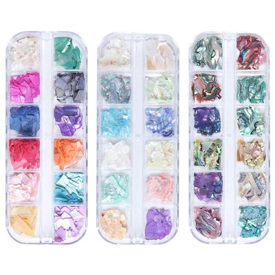 Kichvoe DIY Manicure Charm Pack 12 Grids of Nails Glitter Patches Shell Flakes Stickers for Women Girls Nails Charms for Home Salon Use