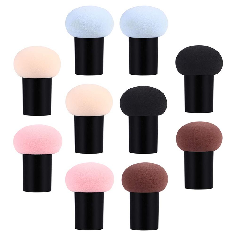 10pcs Mushroom Powder Puff, Makeup Sponge with Handle Powder Puff Beauty Tool for Foundation, Concealer and Powder, Wet and Dry Dual-use Makeup Puff