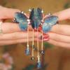 RTcald Temperament Butterfly Rhinestone Tassel Hair Clip, Fantasy Tassel Butterfly Exquisite Hairpin (Blue) view 3