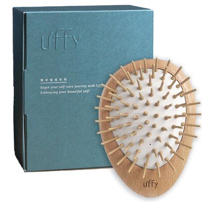 Uffy Acubrusher  Bamboo Bristle Gua Sha Hair Brush - Ergonomic Scalp Massager for Dandruff & Hair Growth, Suitable for All Hair Types - Ideal Gift Choice in Beech Wood