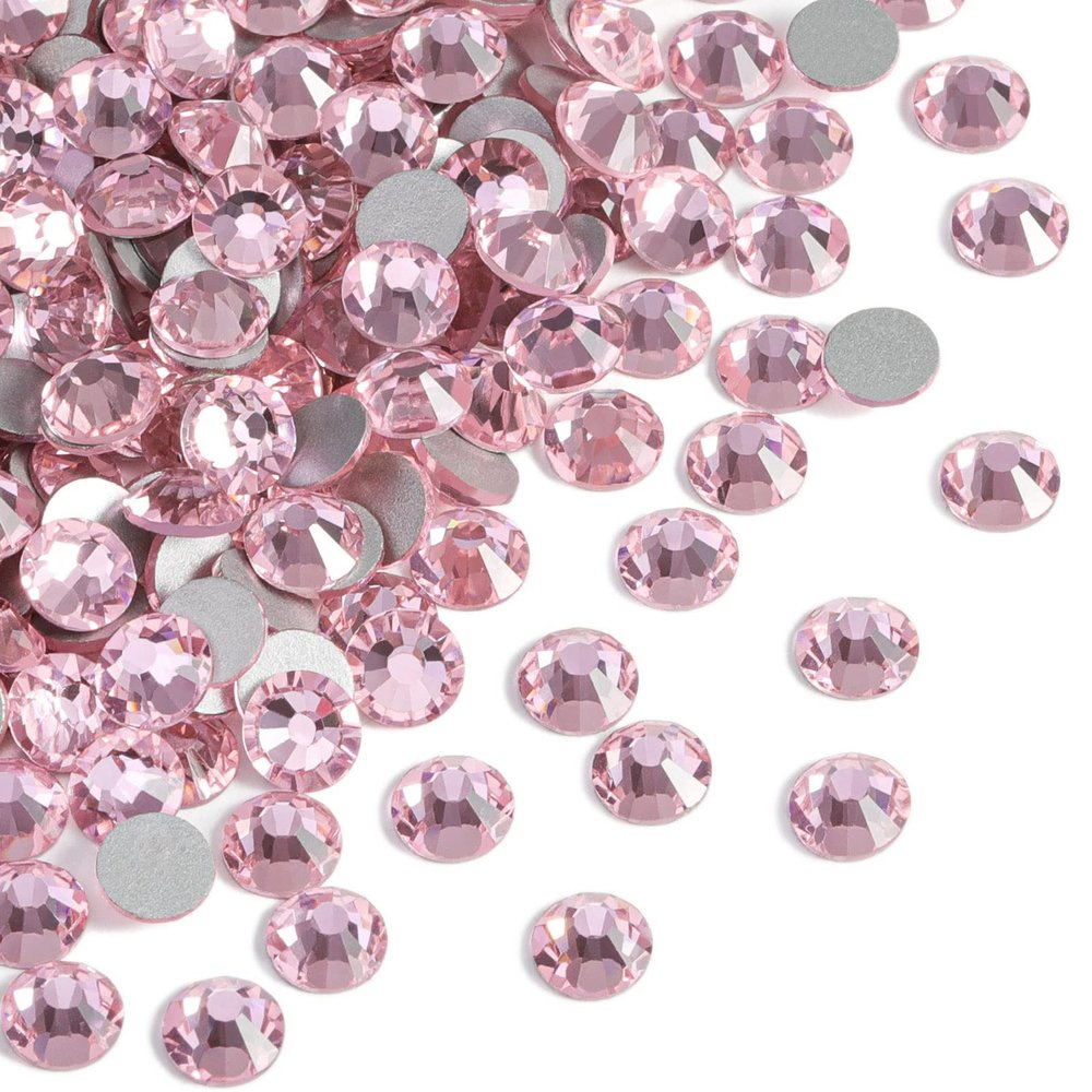 Beadsland 2880pcs Flat Back Crystal Rhinestones Round Gems for Nail Art and Craft Glue Fix,Light Pink,SS10,2.7-2.9mm