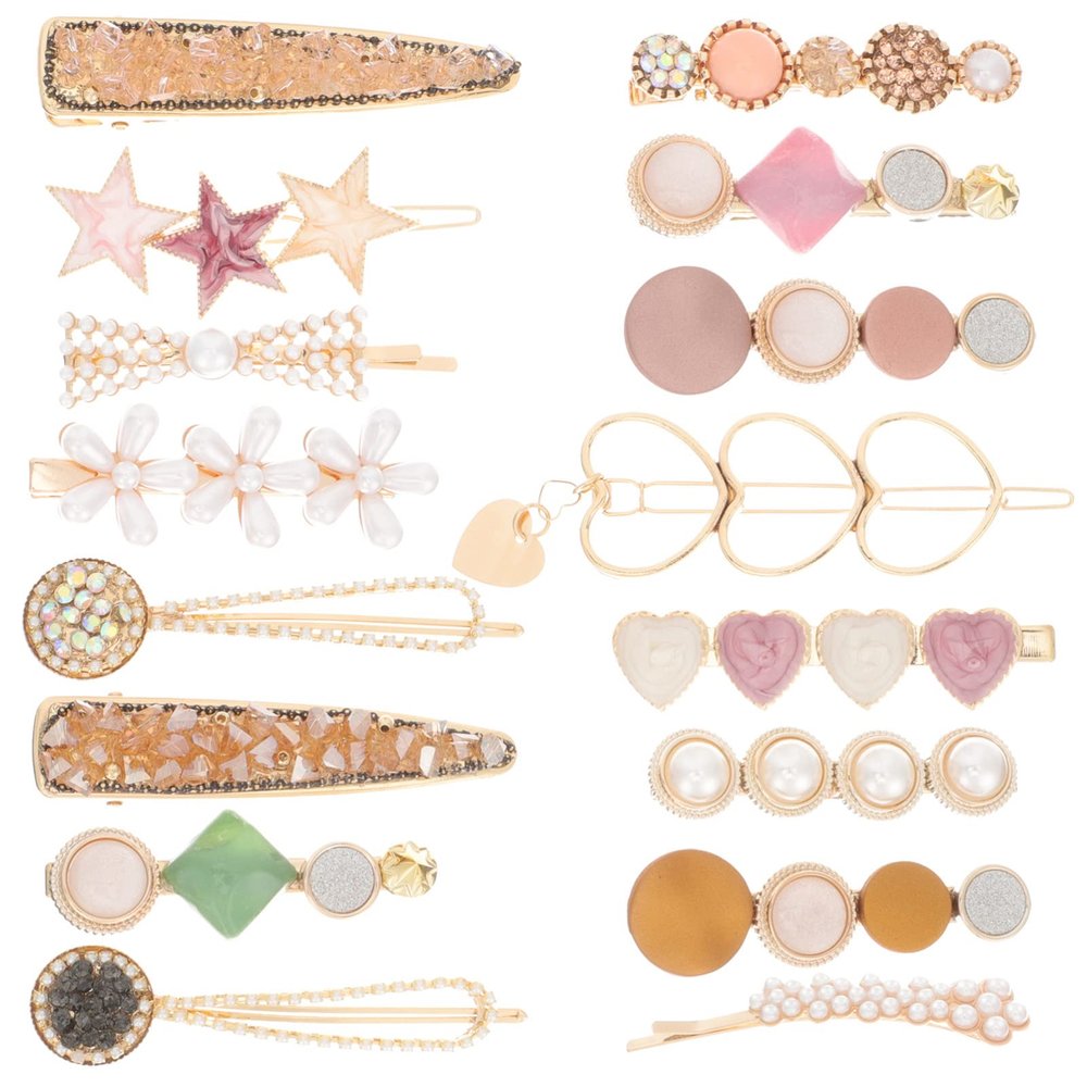SOLUSTRE 16Pcs Macarons Hair Clips Bobby Pins Set Acrylic Resin Gold Hair Barrettes Elegant Glitter Crystal Hairpin Headpiece for Party Wedding Daily Birthday