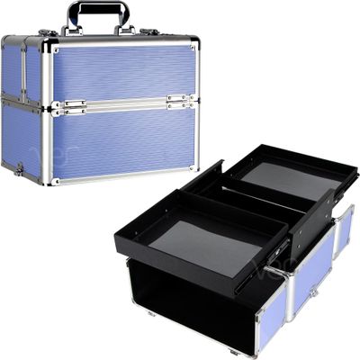 Ver Beauty Makeup Organizer, Cosmetic Travel Kit, Makeup Artist Supplies, 2 Sliding Trays, Lockable Storage Box, Makeup Train Case, Aluminium Case, Lightweight Makeup Vanity (Lavender Stripes)