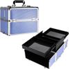 Ver Beauty Makeup Organizer, Cosmetic Travel Kit, Makeup Artist Supplies, 2 Sliding Trays, Lockable Storage Box, Makeup Train Case, Aluminium Case, Lightweight Makeup Vanity (Lavender Stripes) view 1