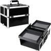 Ver Beauty Makeup Organizer, Cosmetic Travel Kit, Makeup Artist Supplies, 2 Sliding Trays, Lockable Storage Box, Makeup Train Case, Aluminium Case, Lightweight Makeup Vanity (Black Stripes) view 1