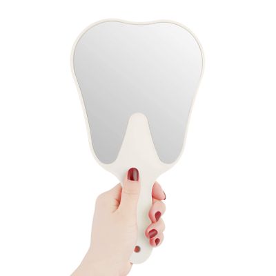 2 Pieces Tooth Shaped Handheld Mirror Cute Makeup Mirror Hand Held Plastic Dental Mirrors with Handle Cosmetic Hand Mirror for Women Men Girls and Kids (White)