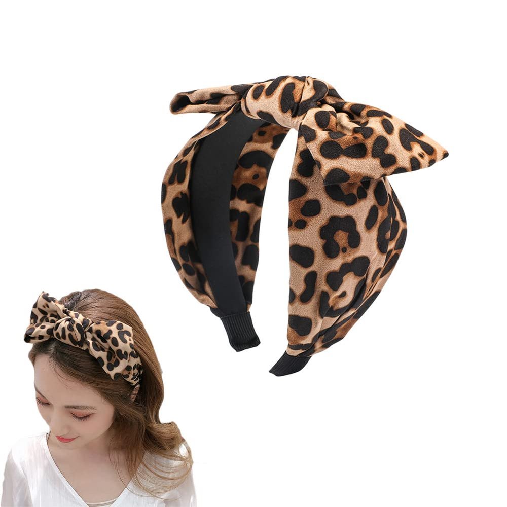 YangQian Leopard Bowknot Headbands - Boho Knot Hair Hoops for Women, No Slip Fashion Head Bands for Birthday, Christmas Gifts