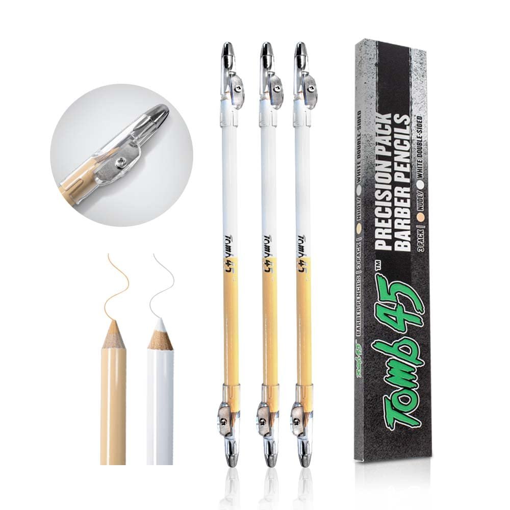 3PCS Tomb45 Precision Barber Pencil, Hairline Beard Trace Guide, Razor Trace with Sharpener
