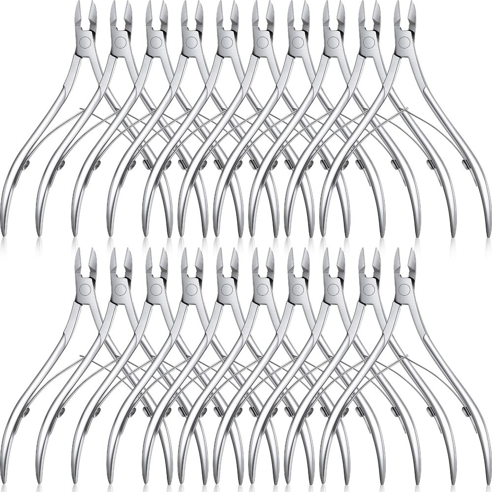Chumia 20 Pcs Cuticle Trimmer Stainless Steel Cuticle Nippers, Nail Edge Cutter Clippers Dead Skin Trimmer Pointed Pedicure Manicure Nipper Remover Care Tools Bulk for Fingernails Toenails(Silver)