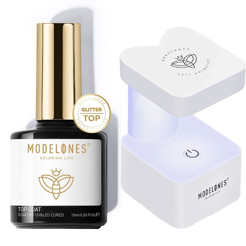 modelones Glitter Gel Top Coat with Mini Nail Lamp