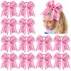 12 PCS 8" Large Glitter Cheer Bows Pink Girl Hair Bows Sparkly Cheerleading Softball Team Bow Hair Accessories for cheerleaders football Competition Sports view 1