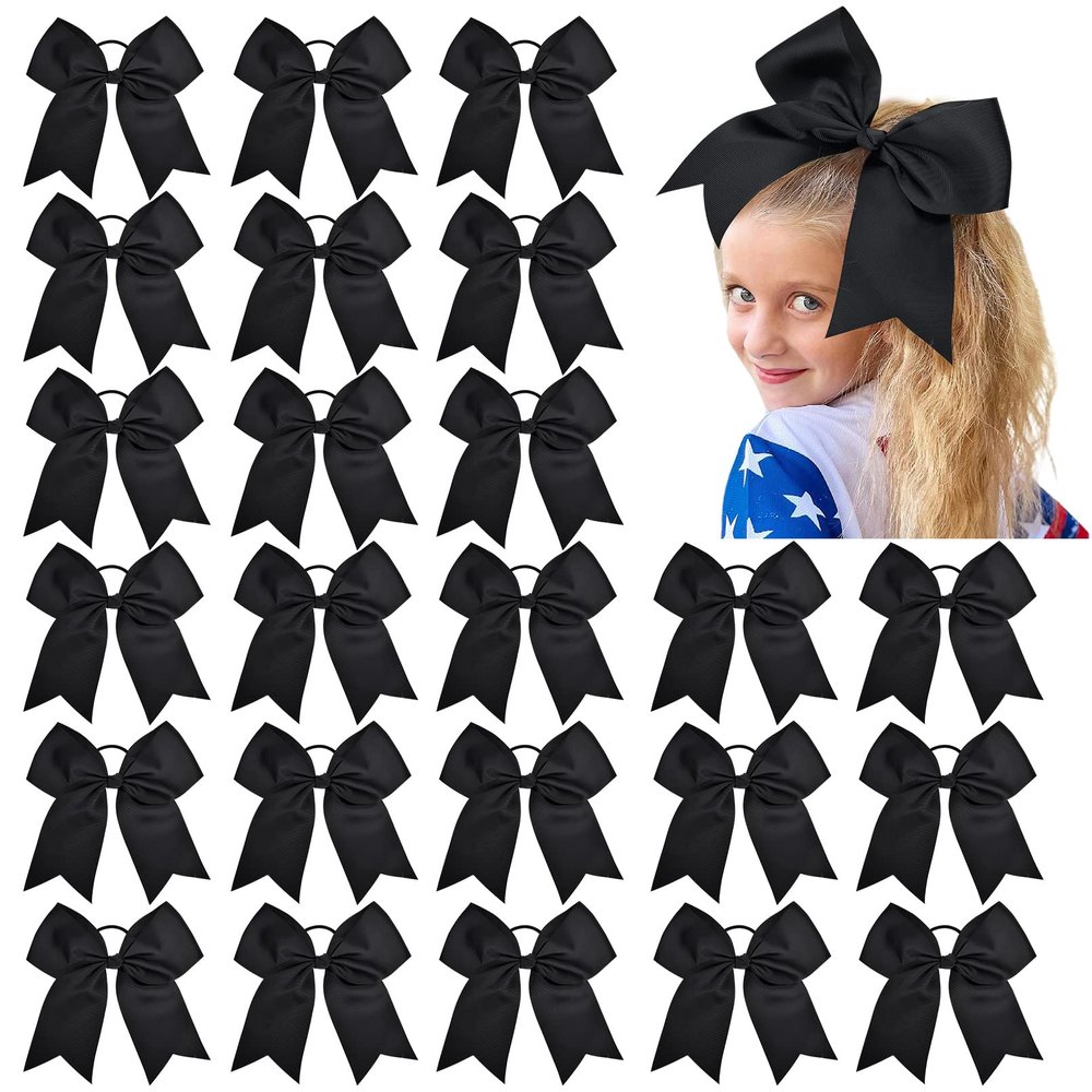 24 PCS 8" Large Cheer Bows Black Girl Hair Bows Cheerleading Softball Team Bow Hair Accessories for cheerleaders football Competition Sports