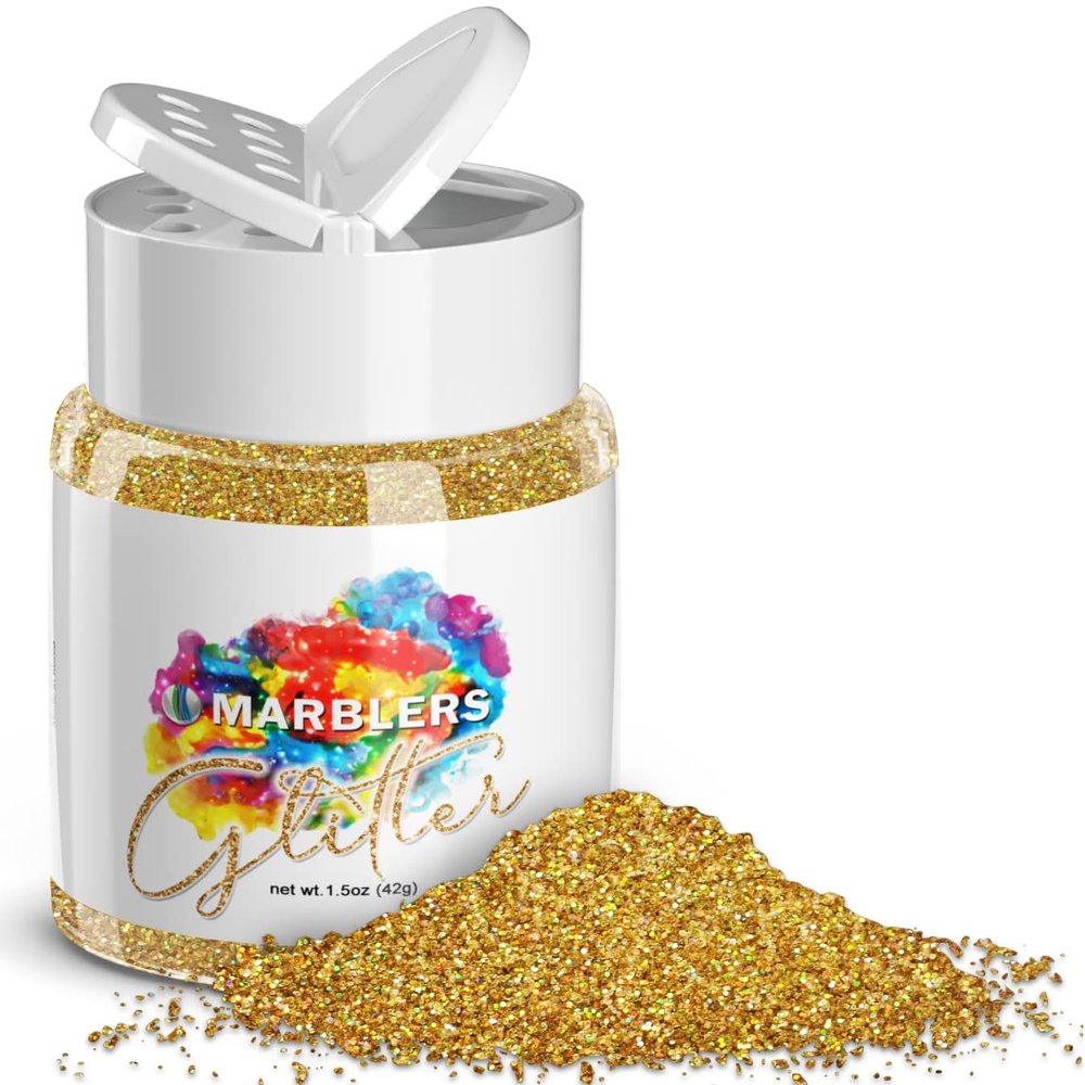 MARBLERS Holographic Glitter [Holo 24K Gold] 1.5oz (42g) | Fine | Non-Toxic, Vegan, Cruelty-Free | Face, Body, Eyeshadow, Hair, Festival, Party Makeup | Nail Art, Polish | Resin, Tumbler, Slime, Craft