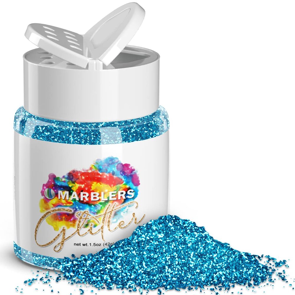 MARBLERS Twinkle Glitter [Aqua Blue] 1.5oz (42g) | Fine | Non-Toxic, Vegan, Cruelty-Free | Face, Body, Eyeshadow, Hair, Festival, Party Makeup | Nail Art, Polish | Resin, Tumbler, Slime, Craft