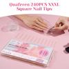 Clear No C Curve Nail Tips for Acrylic Nails Professional, 240Pcs 3XL Extra Long Tapered Square Straight Acrylic Nail Tips, Half Cover French Nail Extension False Nails for Manicure Nail Art 12 Sizes view 3