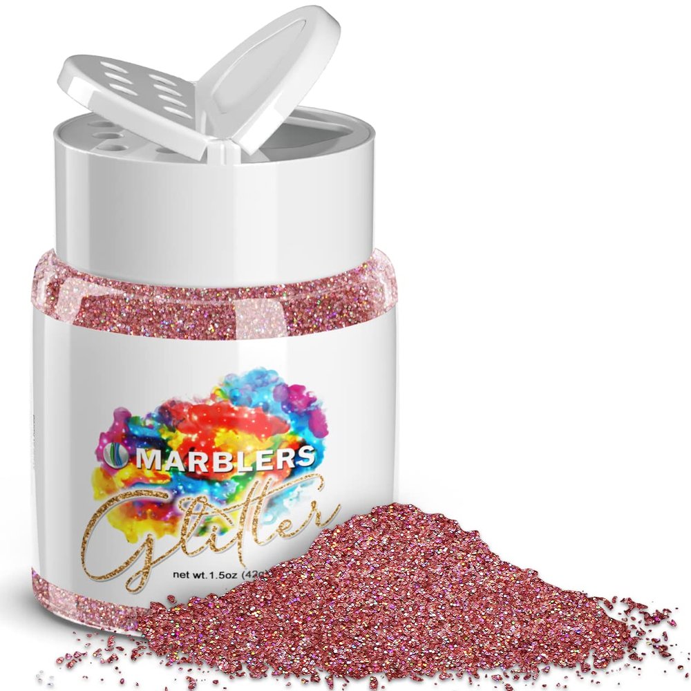 MARBLERS Holographic Glitter [Holo Pink Rose] 1.5oz (42g) | Fine | Non-Toxic, Vegan, Cruelty-Free | Face, Body, Eyeshadow, Hair, Festival, Party Makeup, Nail Art, Polish | Resin, Tumbler, Slime, Craft