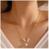 Yheakne Vintage Pearl Pendant Necklace Gold Pearl Beads Necklace Freshwater Cultured Pearl Chain Necklace Pearl Bar Necklace Chain Jewelry for Women view 2