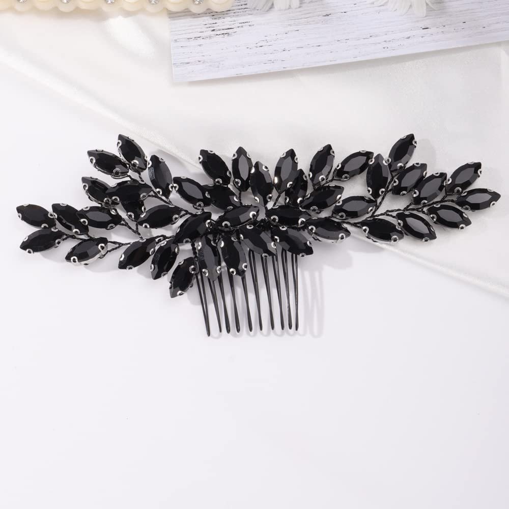 Missgrace Women's Handmade Gothic Black Full Rhinestones Side Hair Comb for Prom Party Special Occasion Punk Headpiece, Black 3