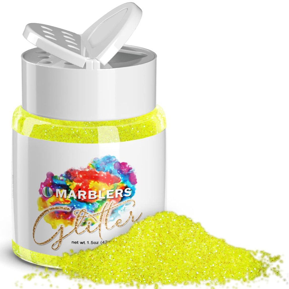 MARBLERS Holographic Glitter [Rainbow Yellow] 1.5oz (42g) | Fine | Non-Toxic, Vegan, Cruelty-Free | Face, Body, Eyeshadow, Hair, Festival, Party Makeup, Nail Art, Polish | Resin, Tumbler, Slime, Craft