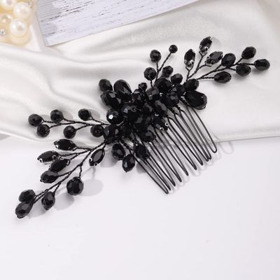 Missgrace Women Handmade Gothic Black Full Rhinestones Side Hair Comb Prom Party Special Occasion Punk Headpiece Black Women Rhinestones Hair Accessories for Women Gilrs (Black 5)