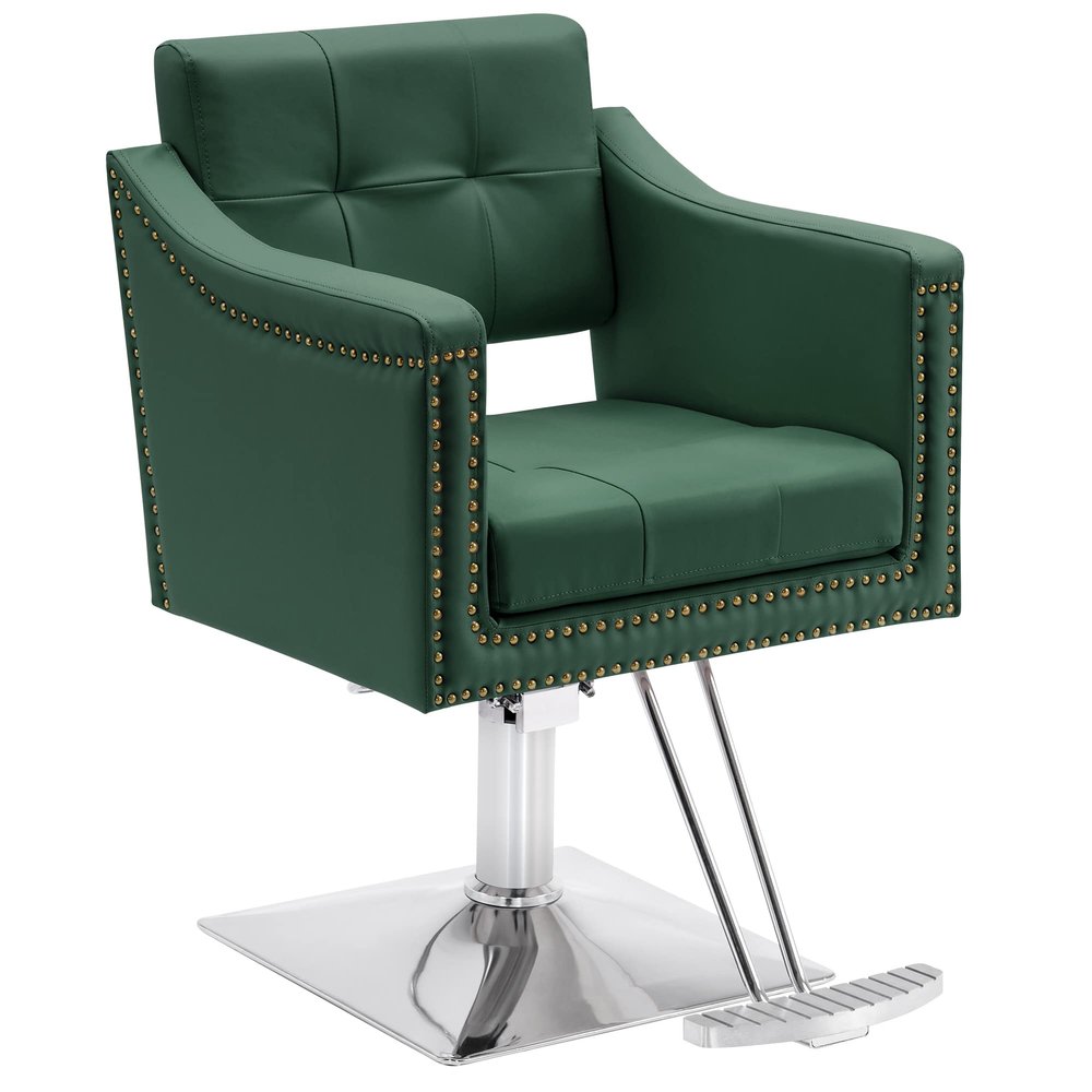 BarberPub Salon Chair for Hair Stylist Hydraulic Barber Styling Chair, Beauty Spa Equipment 8813 (6" Seat Height Adjustment) (Green)