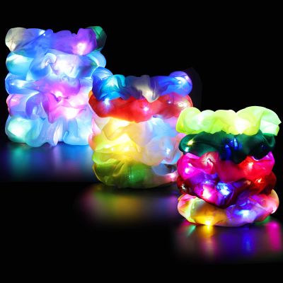 YL Mainland 15PCS LED Hair Scrunchies, Light Up Hair Bands for Women with Luxury Jewelry Bag, Glow Hair Ties for Girls, Multi Color Chiffon, 3 Light Modes, Fun Gift Party Favors