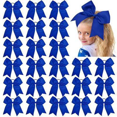 24 PCS 8" Large Cheer Bows Blue Girl Hair Bows Cheerleading Softball Team Bow Hair Accessories for cheerleaders football Competition Sports