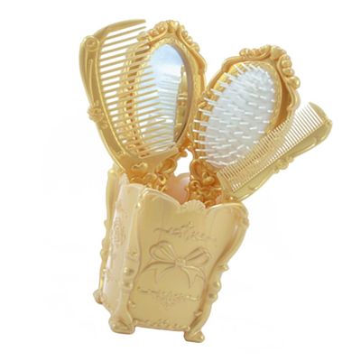 Mobestech Handheld Mirror Vintage Handheld Mirror Comb Set, 5pcs Vanity Makeup Mirror Hair Comb Set Detangling Hair Brush Rat Tail Comb with Comb Holder (Golden) Vintage Mirror