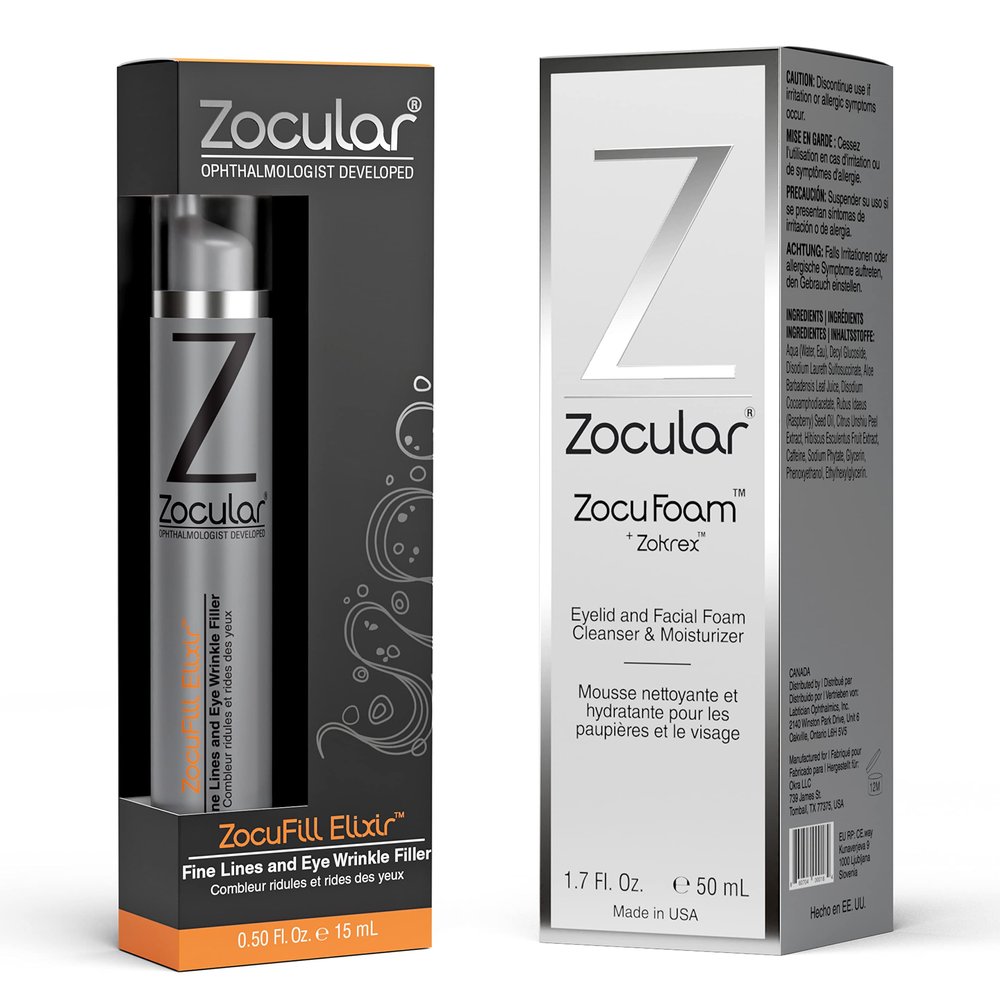 Zocular ZocuFoam Eyelid Cleanser + Zocufill Elixir Eye Gel and Face Serum Bundle